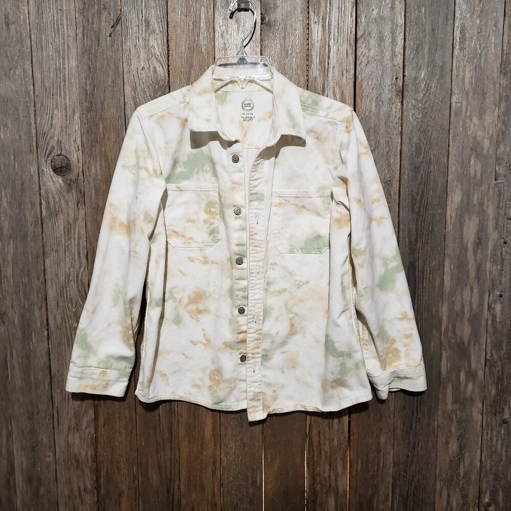 Wonder Nation XL 14 16 Boys Denim Jacket Off White Tie Dye Button Front Cotton